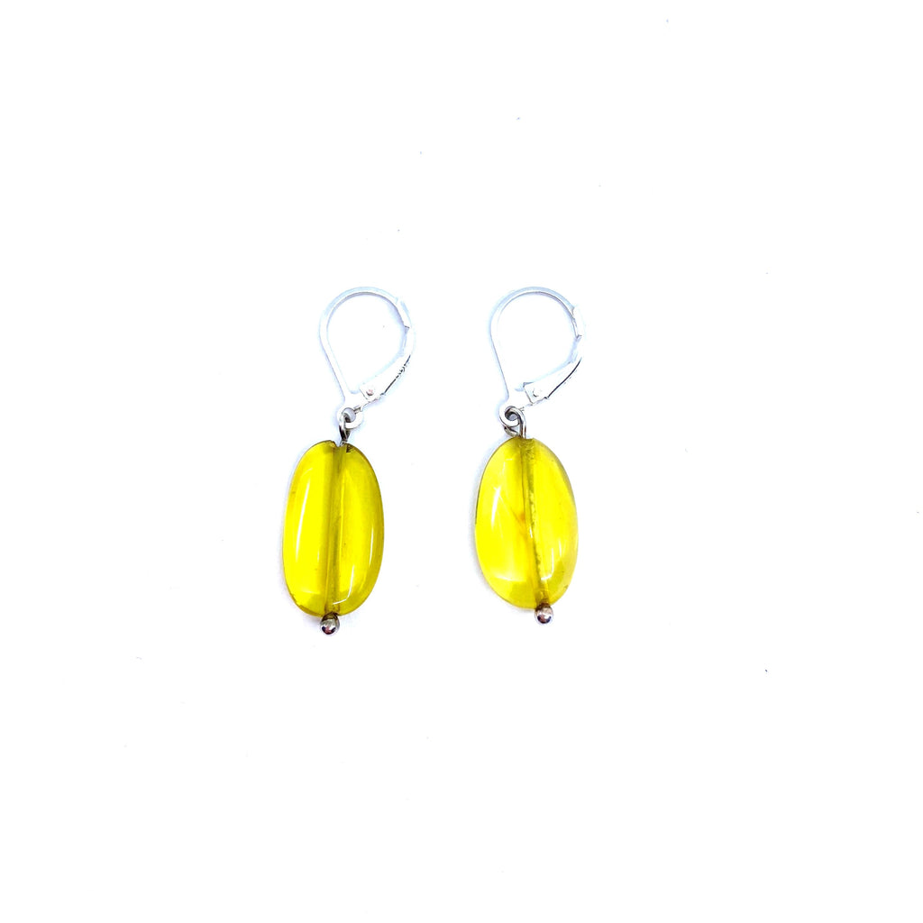 Petite Lemon Lime Amber Sterling Silver Earrings