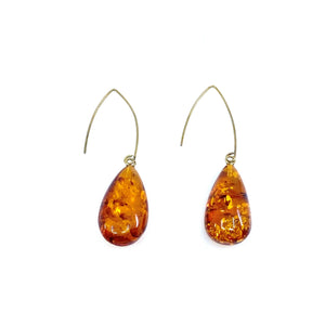 Contemporary Baltic Cognac Amber Gold Plated Silver Statement Earrings