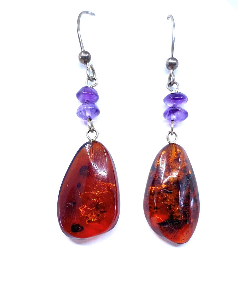 Polish Designer Cognac and Amethyst Sterling Silver Earrings