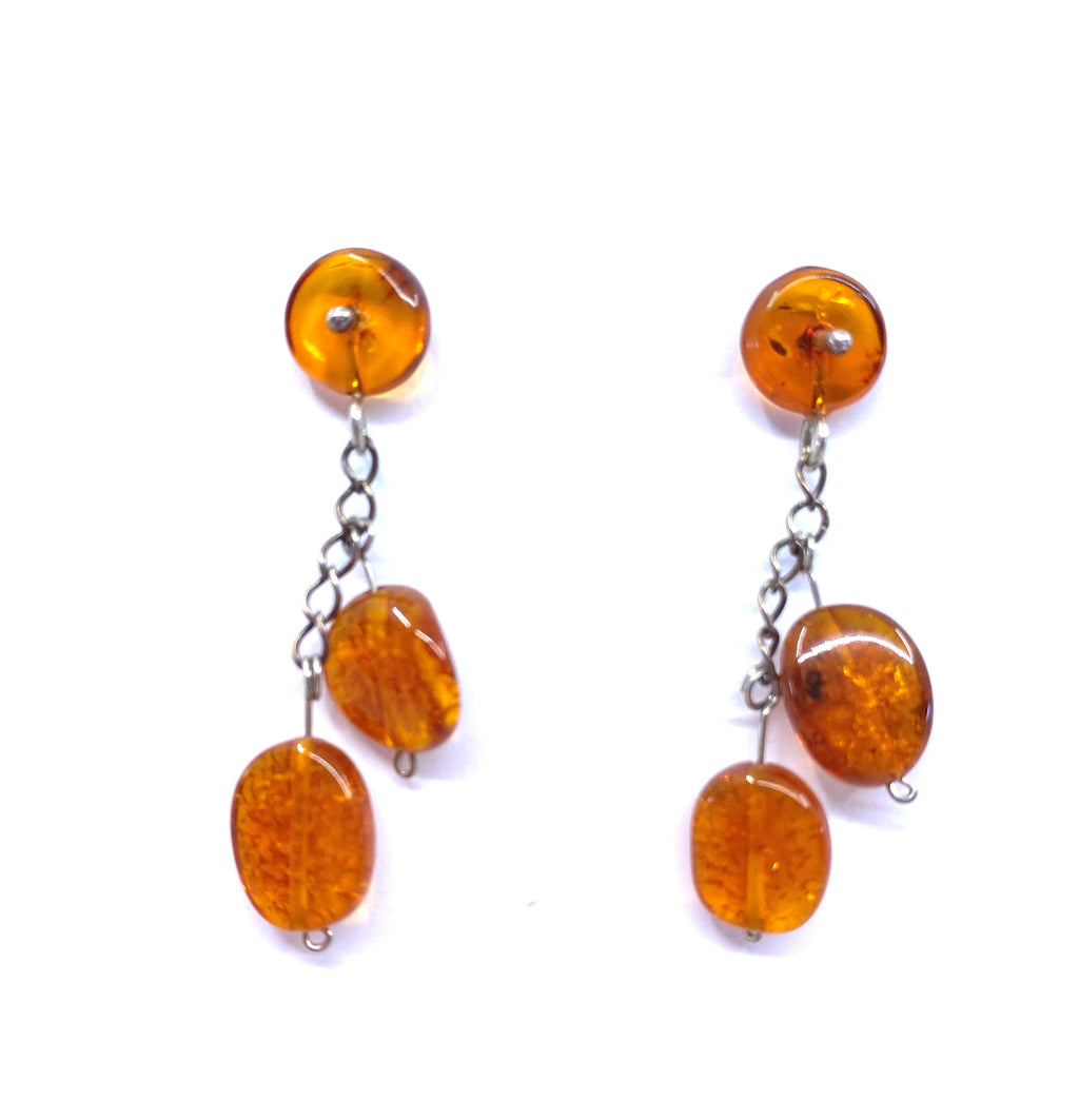 Lovely Petite Stone Baltic Amber Dangle Sterling Silver Earrings