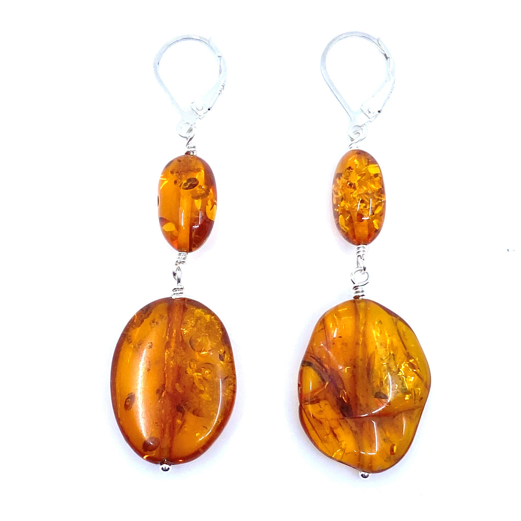 Golden Cognac Baltic Amber Sterling Silver Earrings