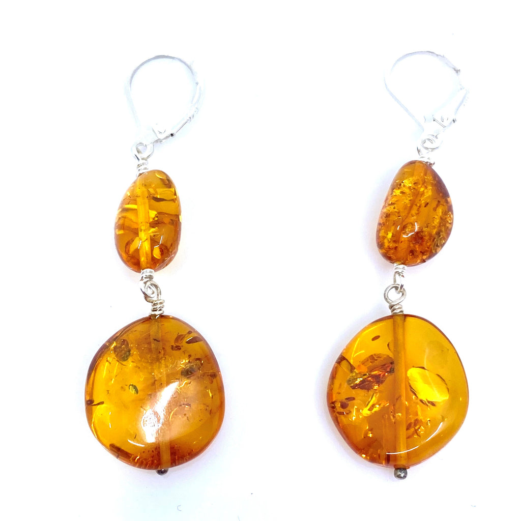 Golden Cognac Baltic Amber Silver Earrings