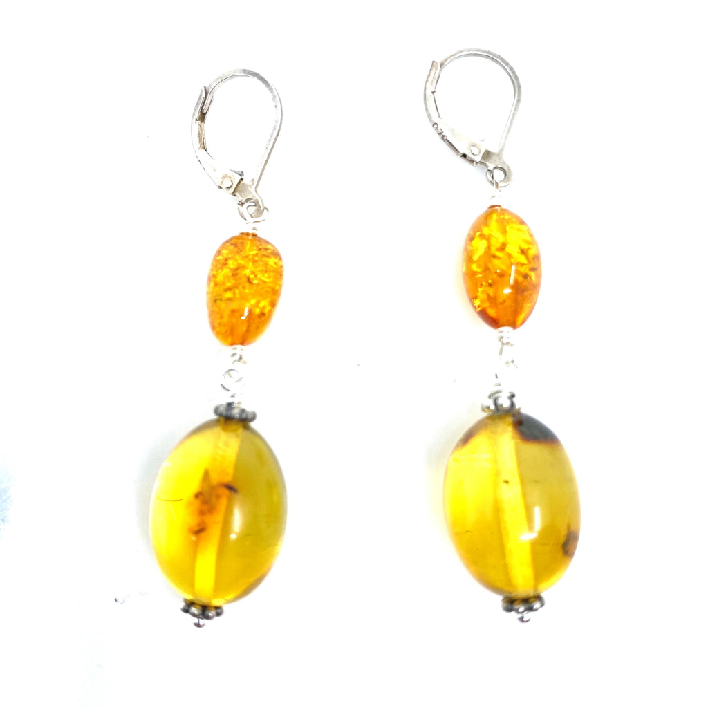 Cognac and Lemon Baltic Amber Sterling Silver Statement Earrings