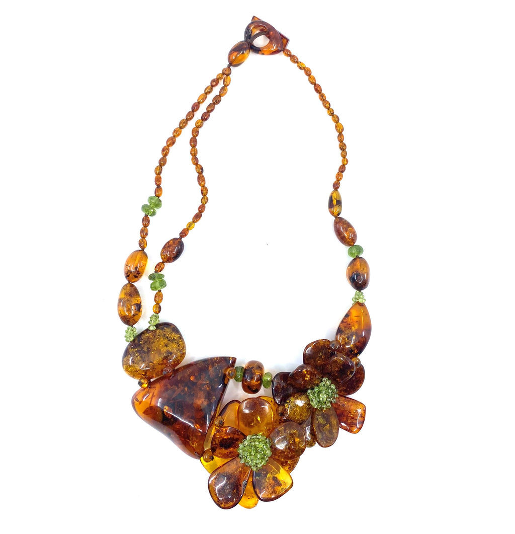 Breathtaking Cognac Baltic Amber with Peridot Statement Necklace