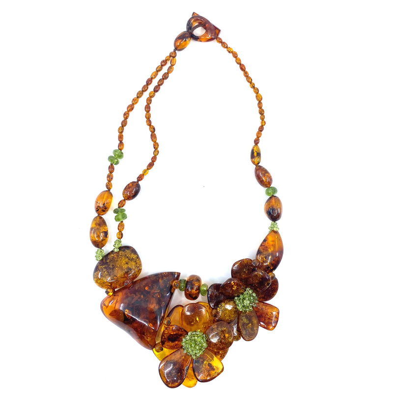 Breathtaking Cognac Baltic Amber with Peridot Statement Necklace