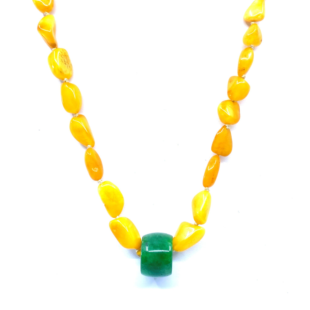 Beautiful Butterscotch Amber and Jade Necklace