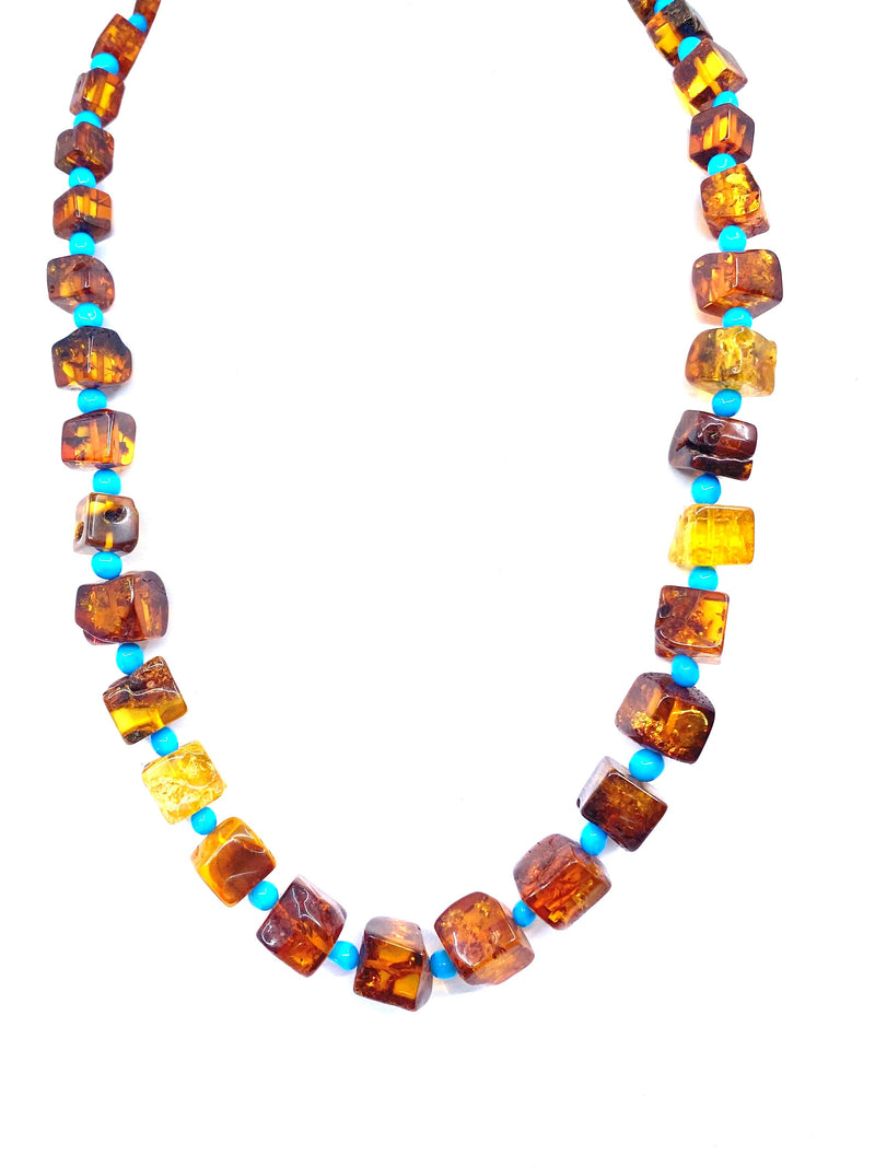 Stunning Baltic Amber and Sleeping Beauty Turquoise Statement Necklace