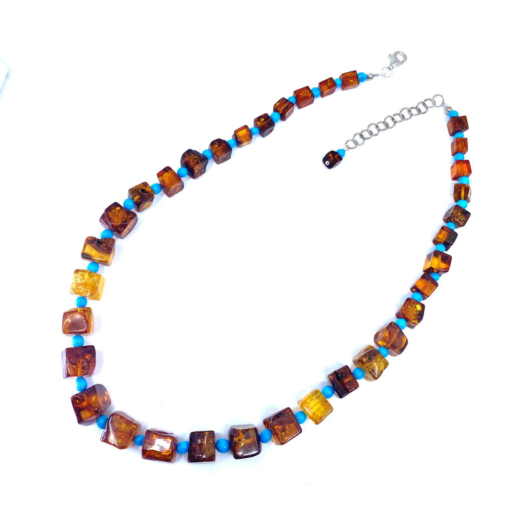 Stunning Baltic Amber and Sleeping Beauty Turquoise Statement Necklace