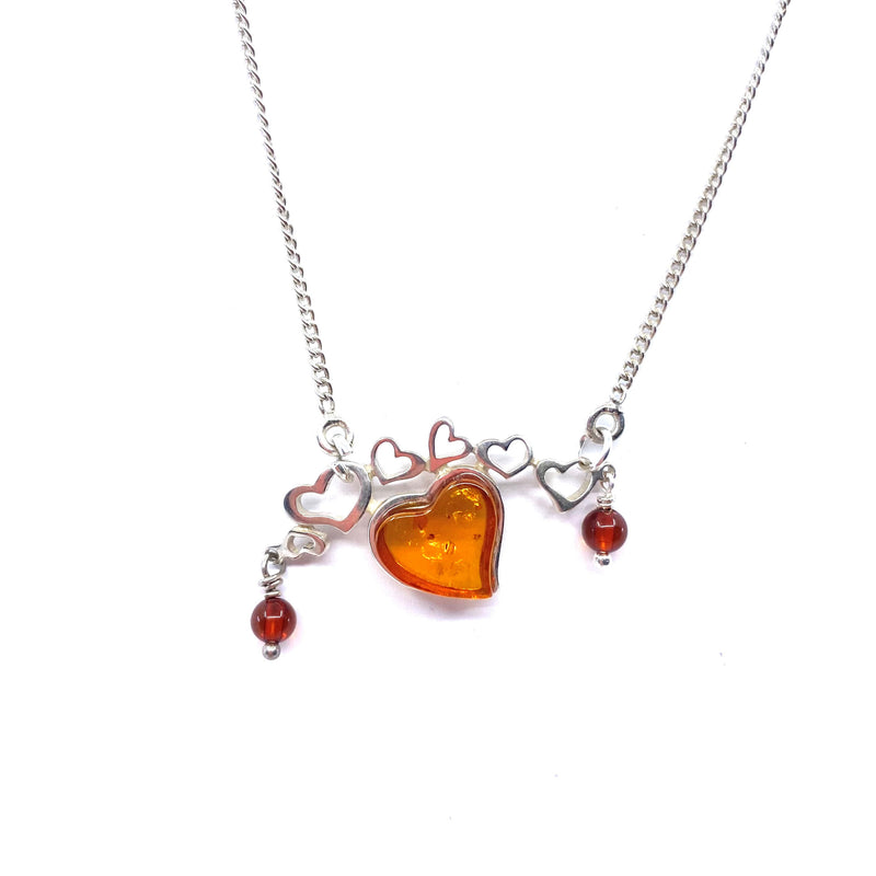 Petite Cognac Baltic Amber Heart Sterling Silver Necklaces