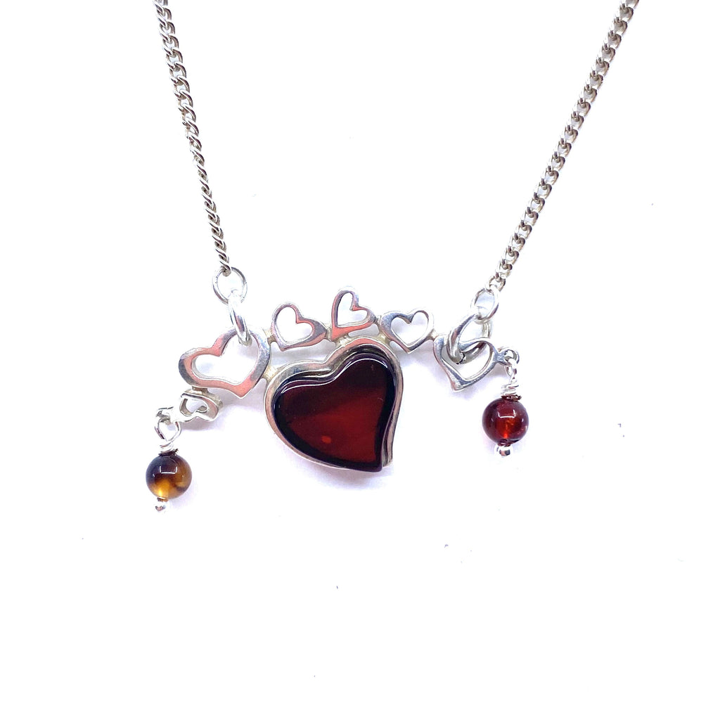 Petite Cognac Baltic Amber Heart Sterling Silver Necklaces