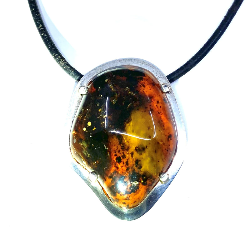 Magnificent Gliwinski Amber Sterling Silver Statement Pendant Necklace