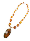 Magnificent Golden Amber Silver Flowers Sterling Silver Statement necklace