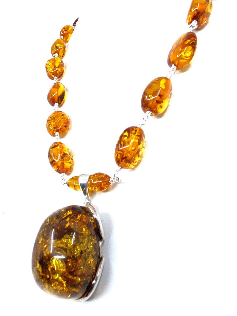 Gorgeous Golden Amber Sterling Silver Statement Necklace