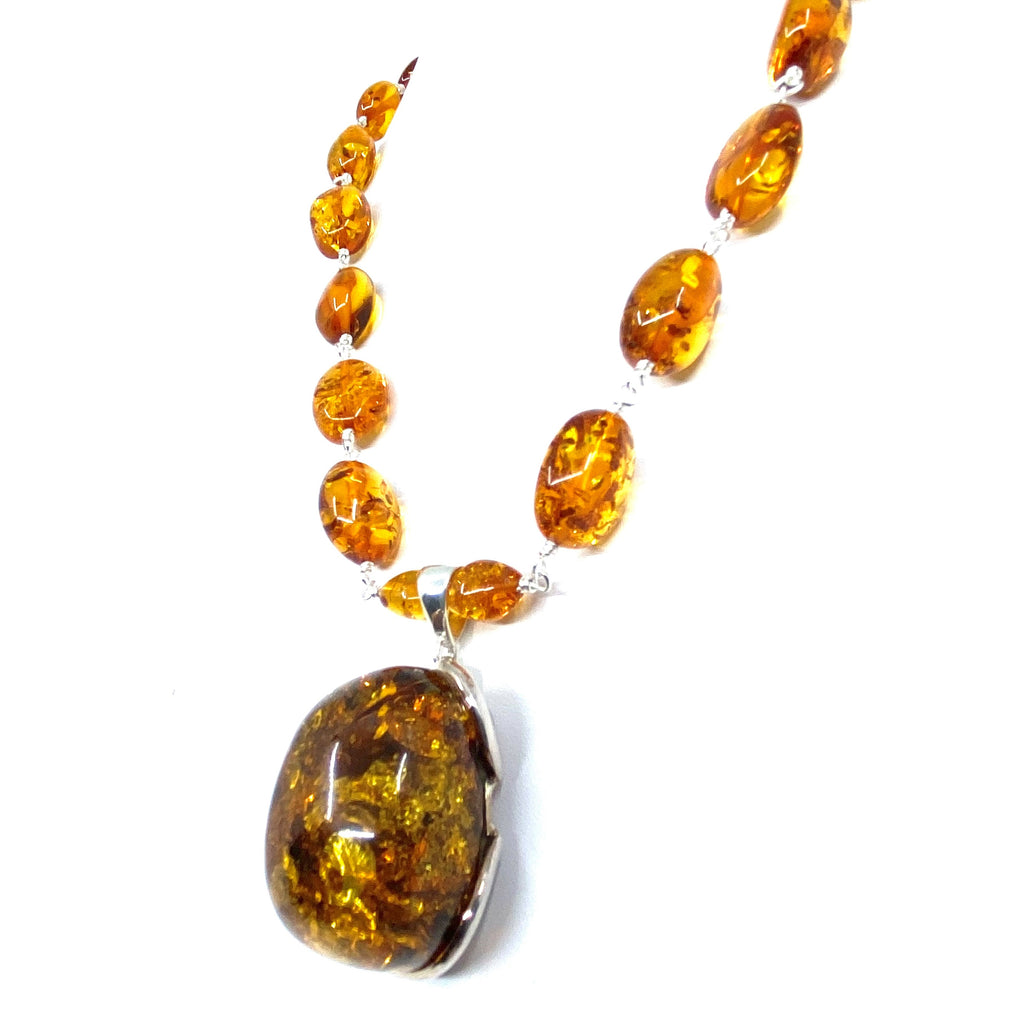 Gorgeous Golden Amber Sterling Silver Statement Necklace
