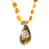 Exquizite Amber Pendant Necklace with Silver Flower Statement Necklace