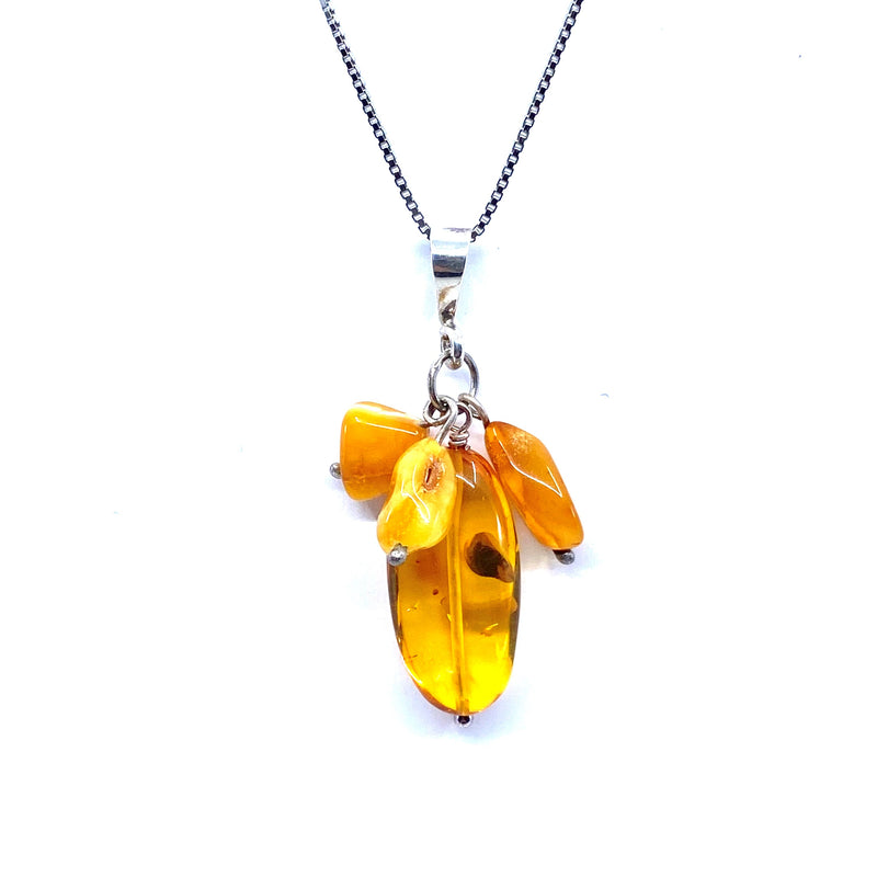 Unique Honey Amber Charm Ring Sterling Silver Pendant on Chain