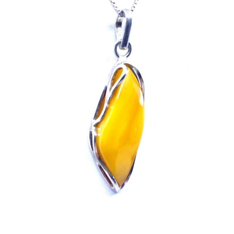 Lovely Marquis Shape Amber Sterling Silver Pendant