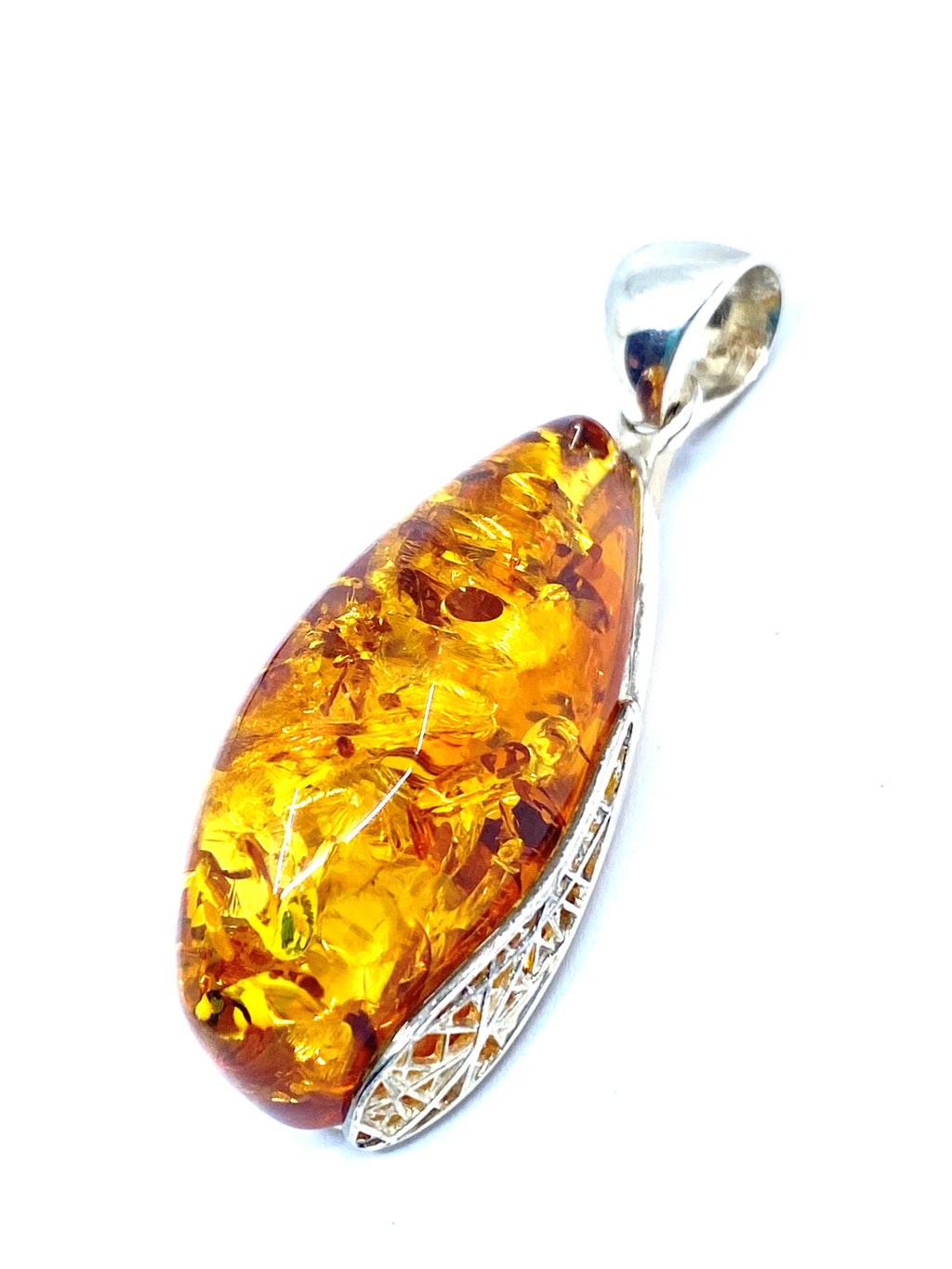 Sparkling Honey Cognac Amber Sterling Silver Statement Pendant