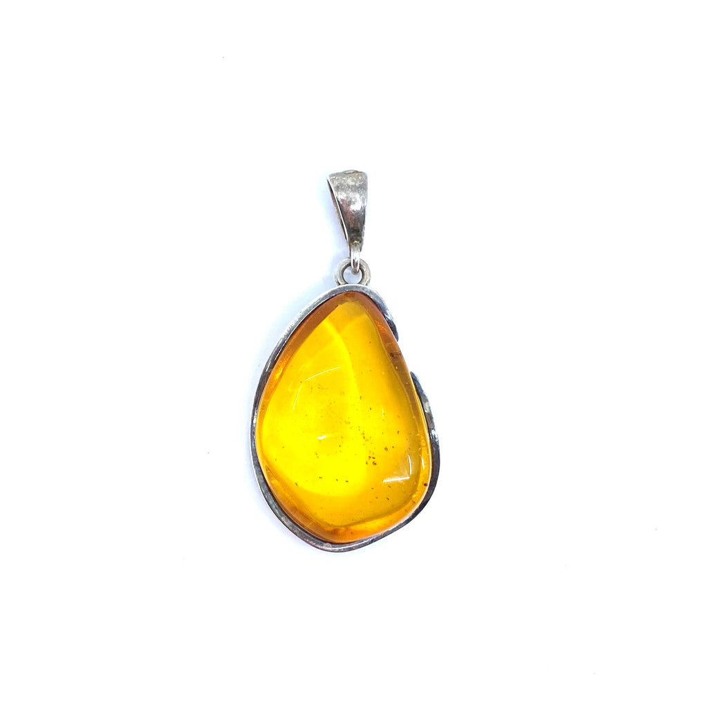 Clear Honey Cognac Amber .925 Sterling Silver Statement Pendant