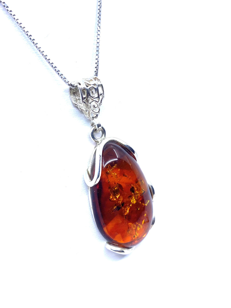 Stunning Cognac Baltic Amber Sterling Silver Statement Pendant