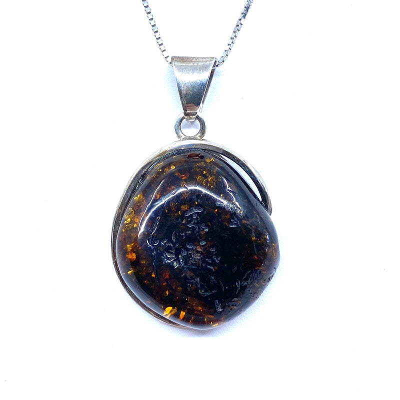 Dark Chunky Cognac Baltic Amber Sterling Pendant