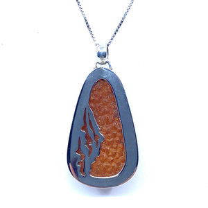 Designer Gorgeous Cognac Amber Sterling Silver Statement Pendant