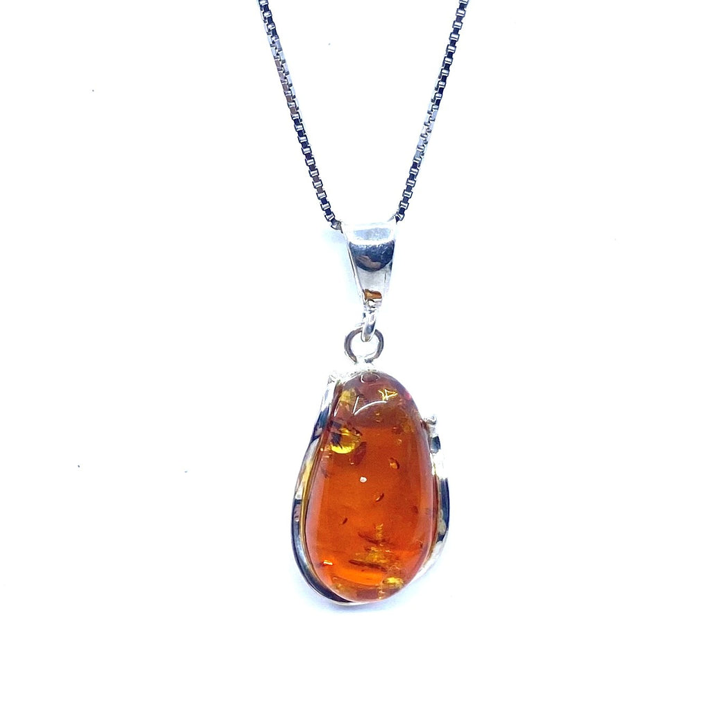 Beautiful Cognac Amber Sterling Silver Petite Pendant