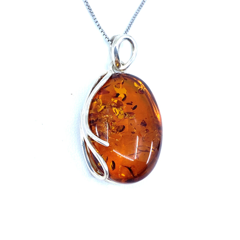 Contemporary Sterling Silver Amber Marquise Pendant Necklace 040AMB -  Aurora Jet