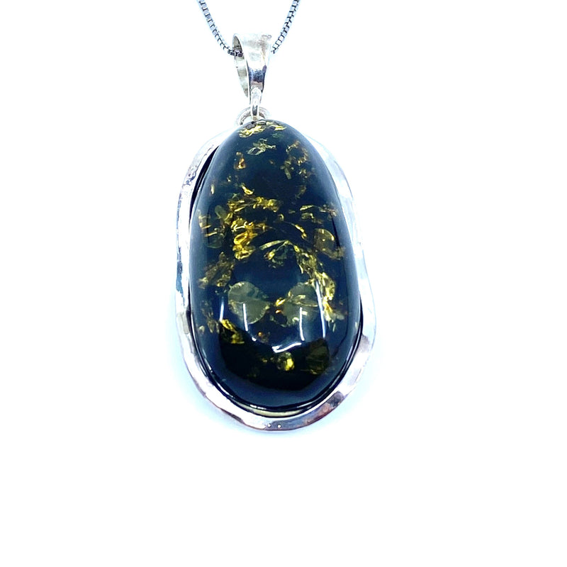 Dark Mysterious Cognac Baltic Amber Sterling Silver Pendant