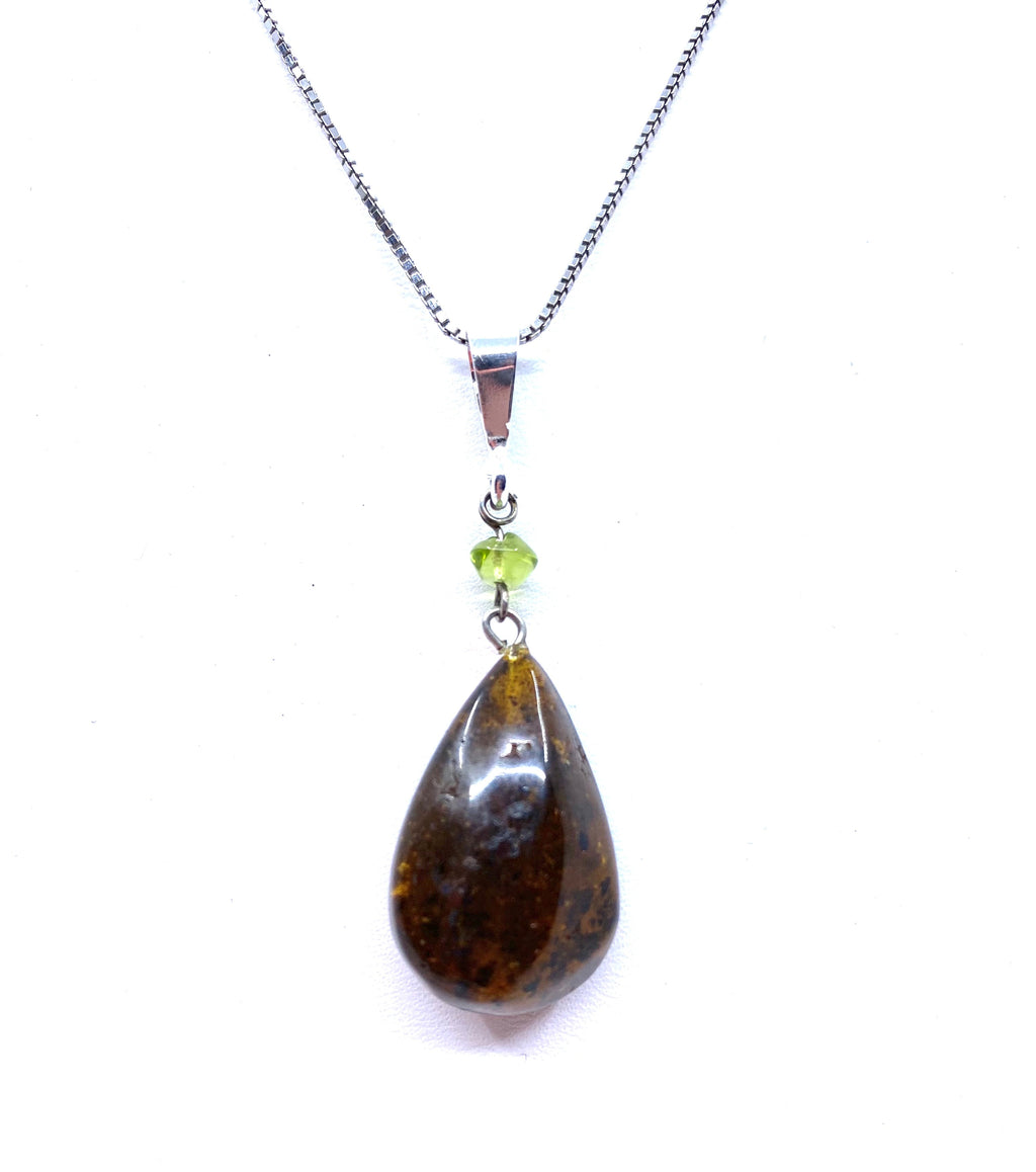 Mid-Night Cognac Amber Sterling Silver Pendant