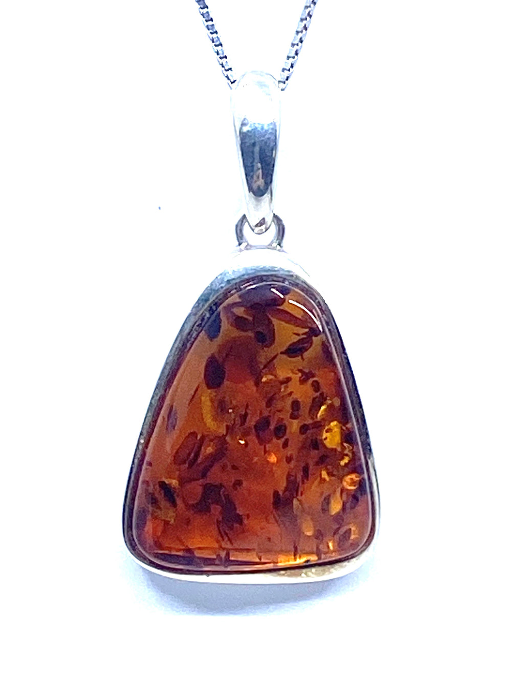 Gorgeous Triangular Cognac Baltic Amber Sterling Silver Statement Pendant