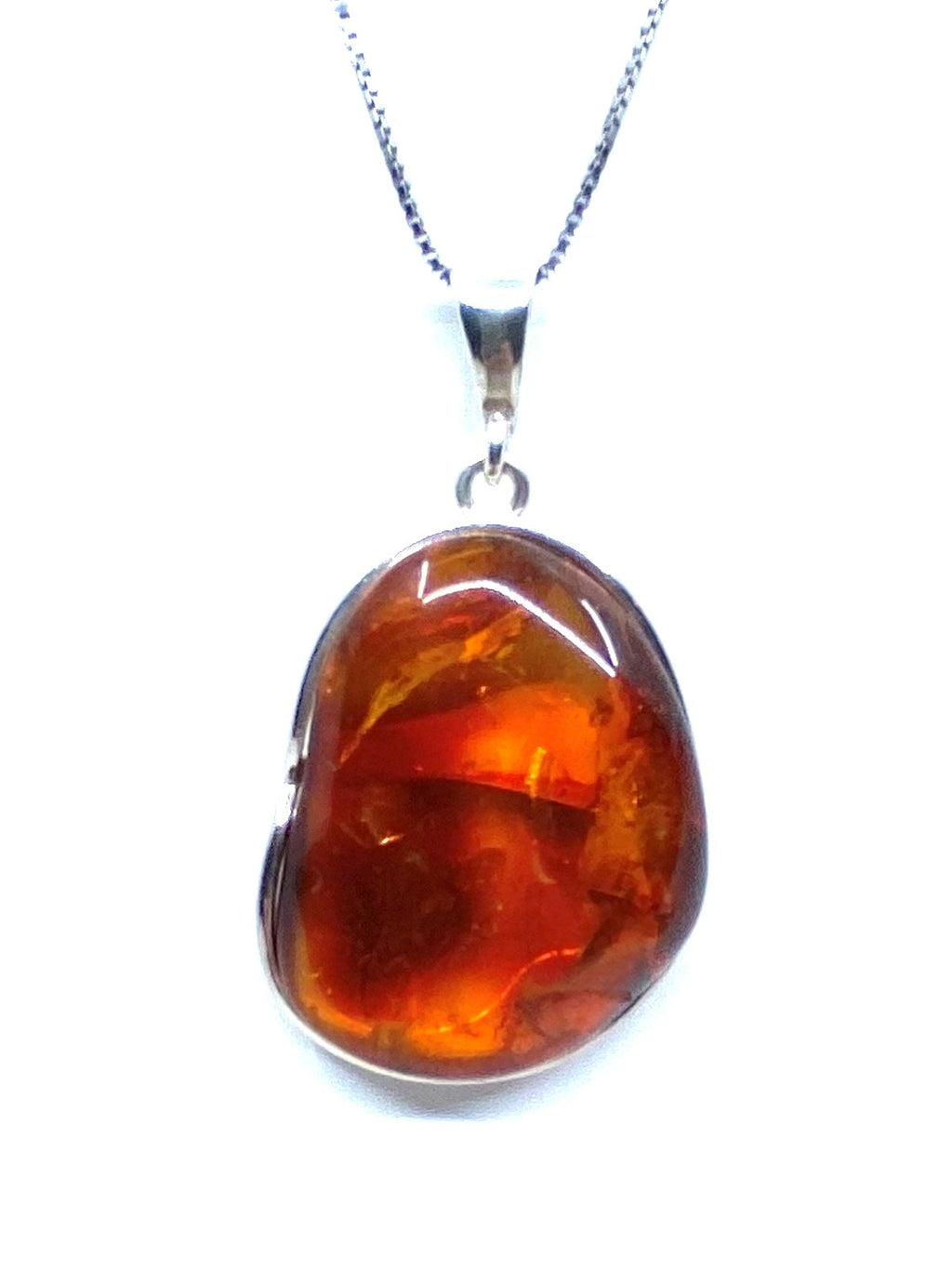 Curvy Baltic Cognac Amber Sterling Silver Statement Pendant