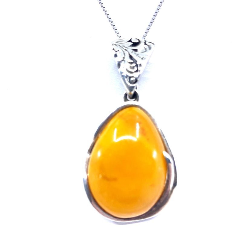 Vibrant Butterscotch Baltic Amber Sterling Silver Statement Pendant