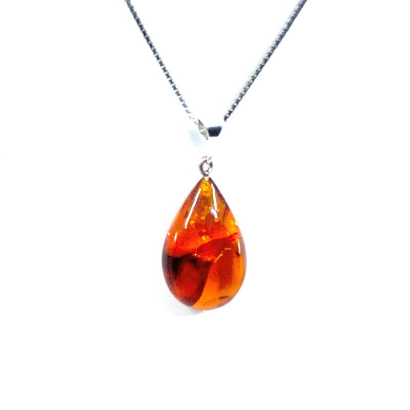 Beautiful Cognac Amber Teardrop Sterling Silver Pendant