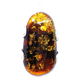 Amazing Cognac Amber Sterling Silver Statement Ring
