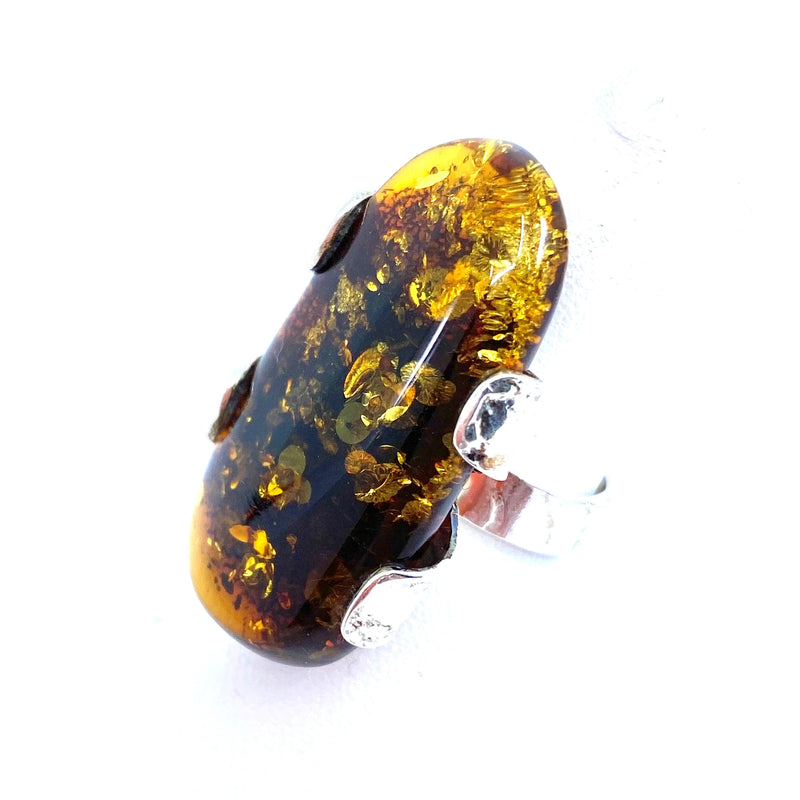 Amazing Cognac Amber Sterling Silver Statement Ring