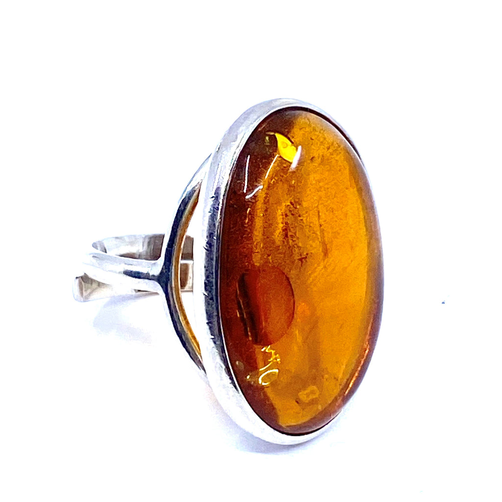 Beautiful Honey Cognac Amber Sterling Silver Statement Ring