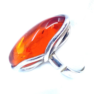 Marquis Shape Honey Cognac Amber Sterling Silver Statement Ring