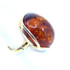 Stunning Cognac Baltic Amber Gold Plated Silver Statement Ring