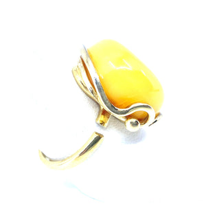 Stunning Butterscotch Baltic Amber Gold Plated Sterling Silver Statement Ring