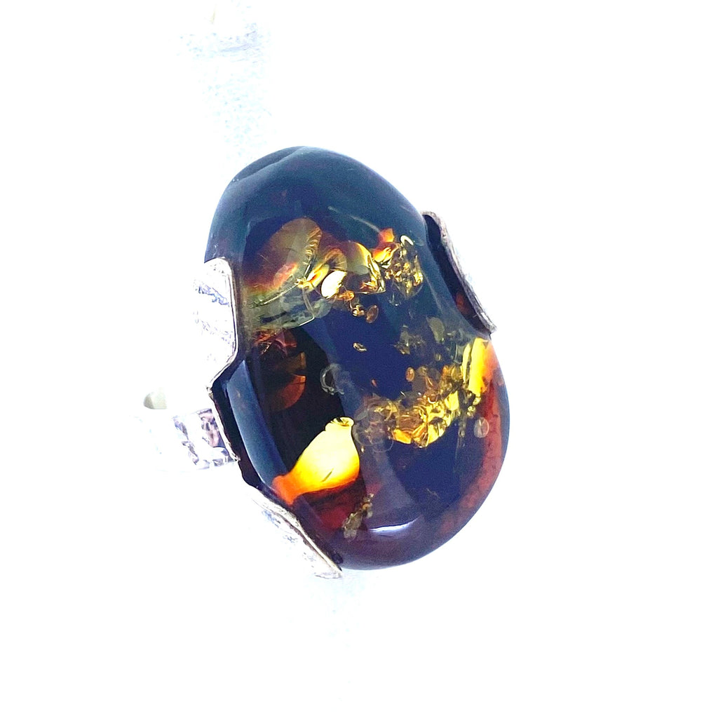 Stunning Cognac Baltic Amber Sterling Silver Ring