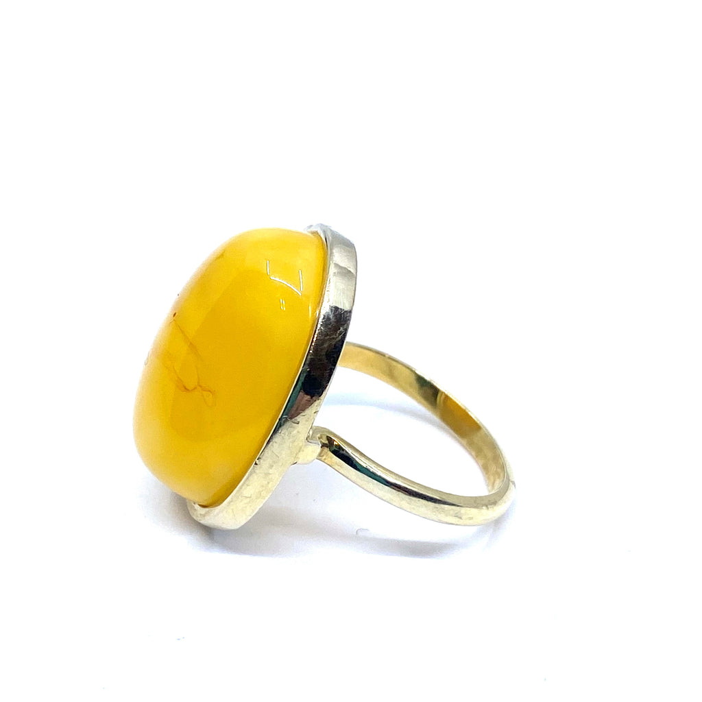 Beautiful Vibrant Baltic Butterscotch Amber Gold Plated Sterling Statement Silver