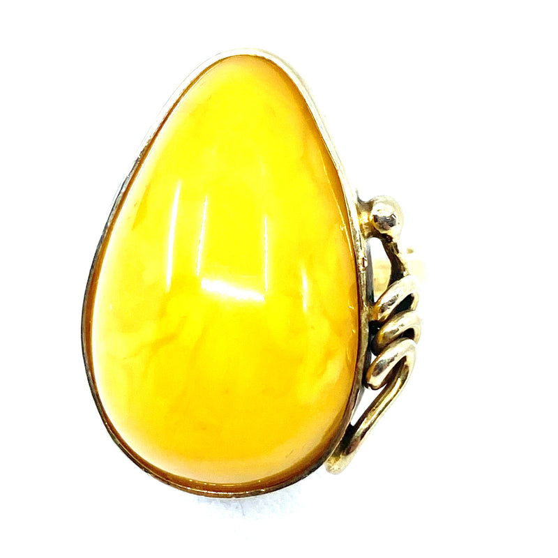 Polish Fancy Baltic Butterscotch Amber Gold plated Sterling Silver Statement Ring size 8-10