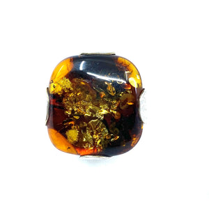 Cognac Baltic Amber Fossil Sterling silver Ring