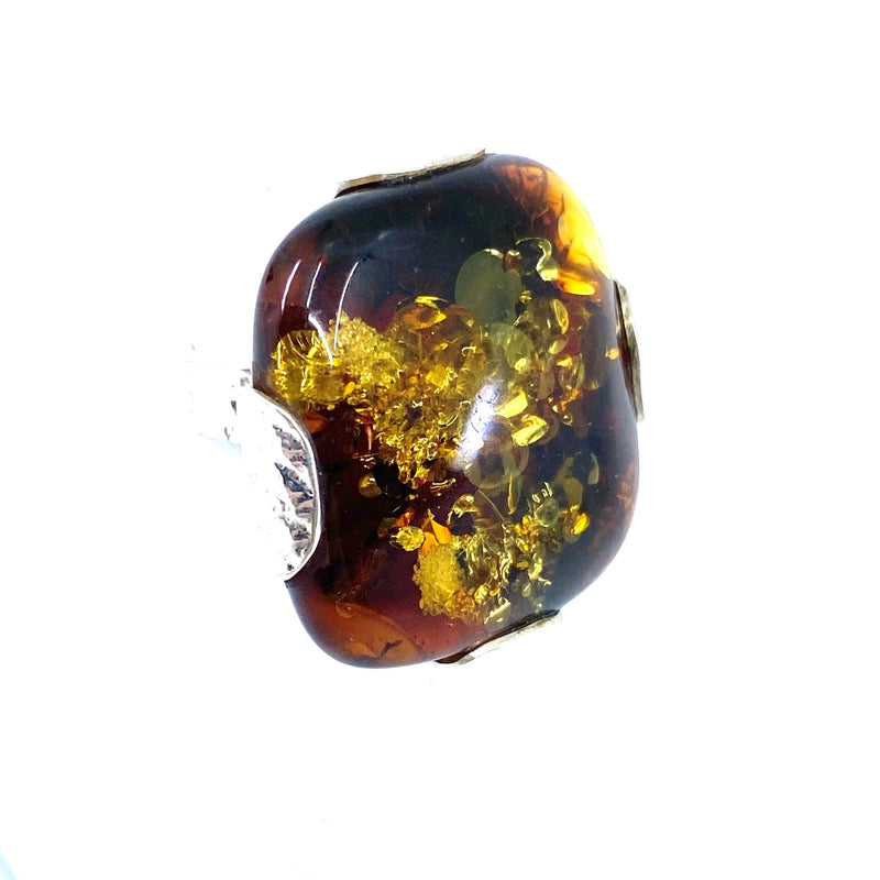 Cognac Baltic Amber Fossil Sterling silver Ring