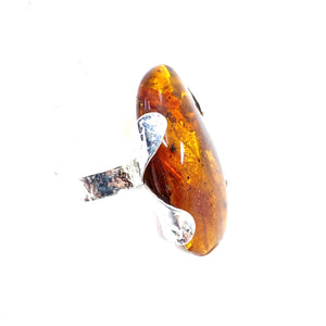 Polish Designer Cognac Baltic Amber Silver Statement Ring