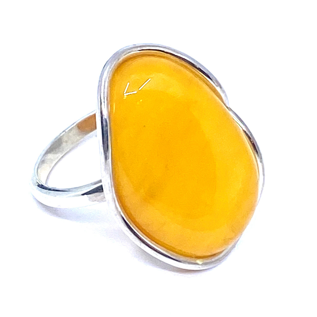 Gorgeous Butterscotch Amber Sterling Silver Ring sz 10