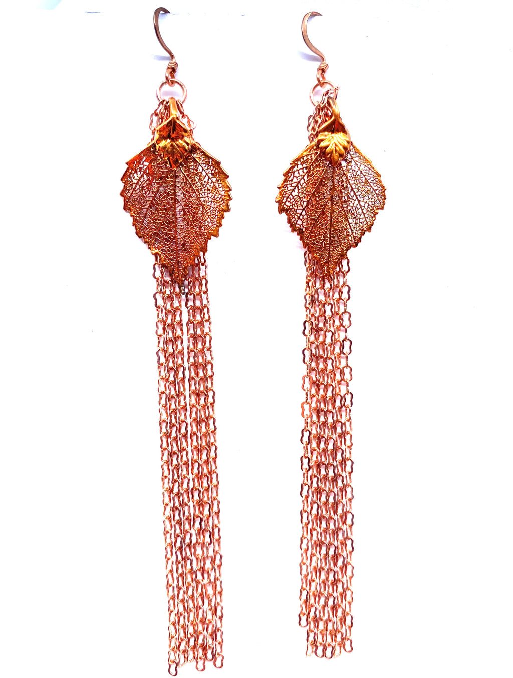 Amazing Coppery Gold Plated Rose Leaf Earrings