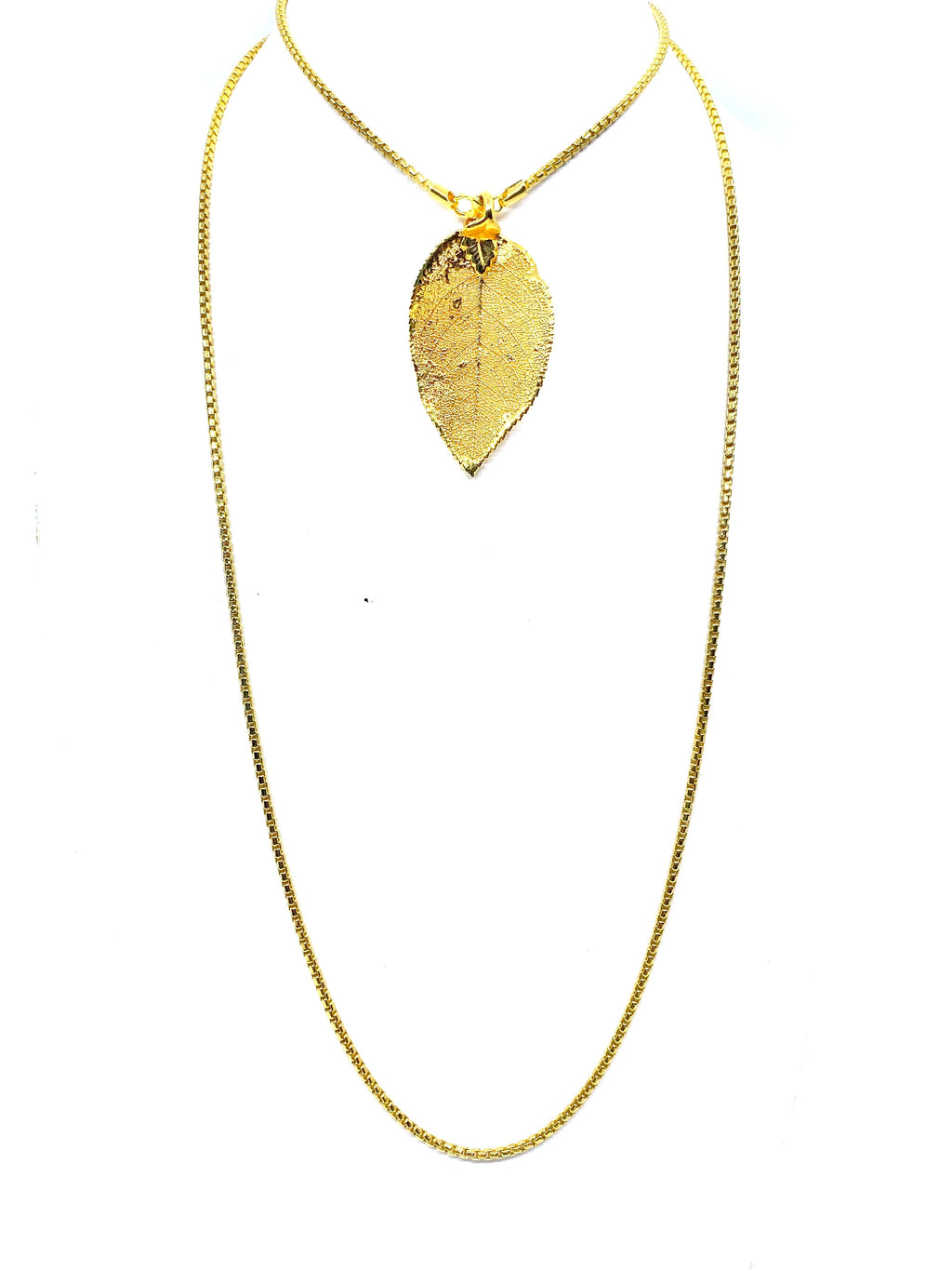Gold Rose Leaf on Long Bermuda Gold Plated Chain 36"