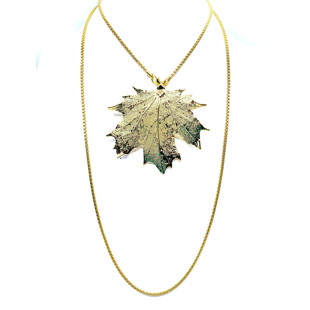 Gorgeous Gold Maple Leaf on Long Bermuda Gold Plated Chain 36"